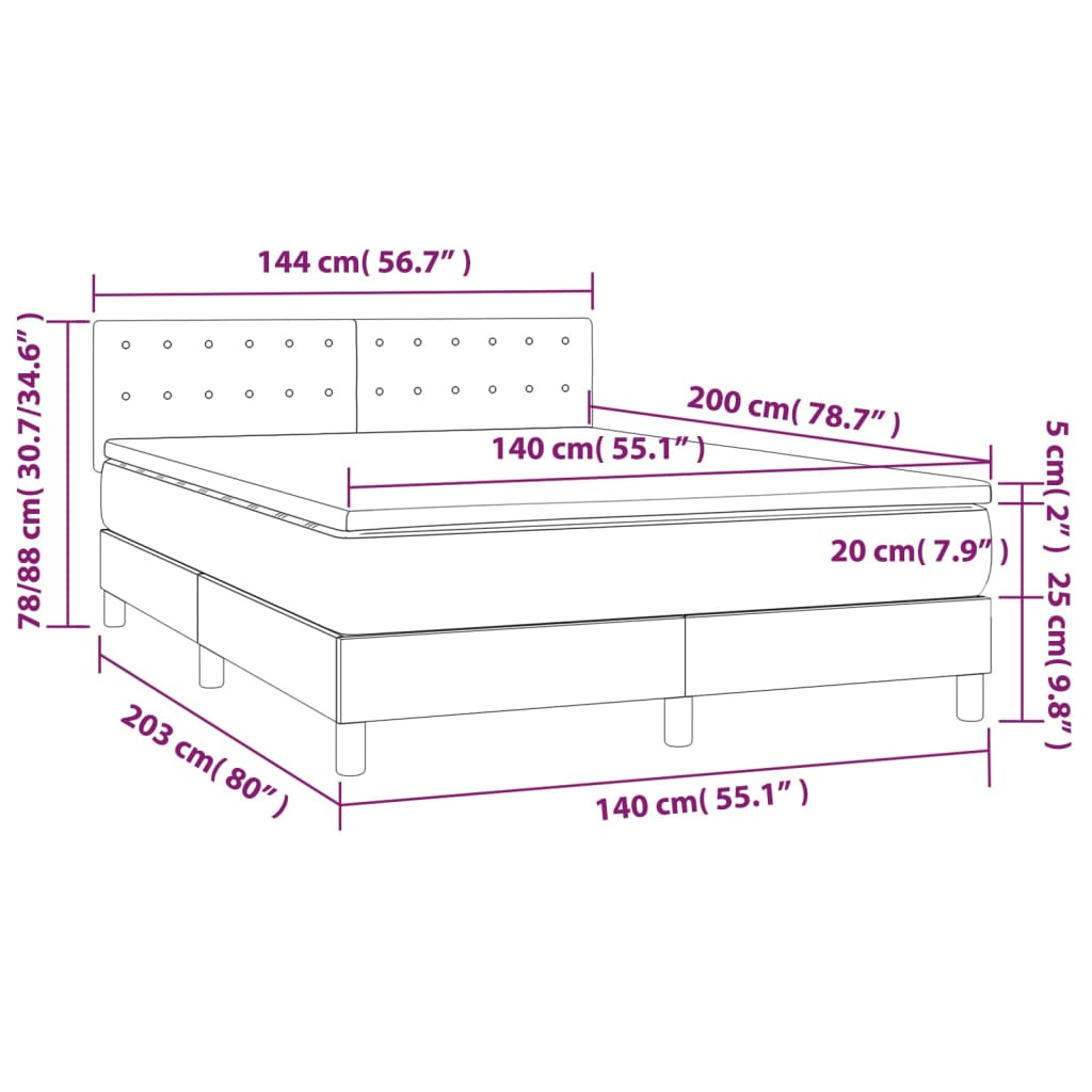 Sommier à lattes de lit avec matelas LED Taupe 140x200 cm Tissu - XIOS
