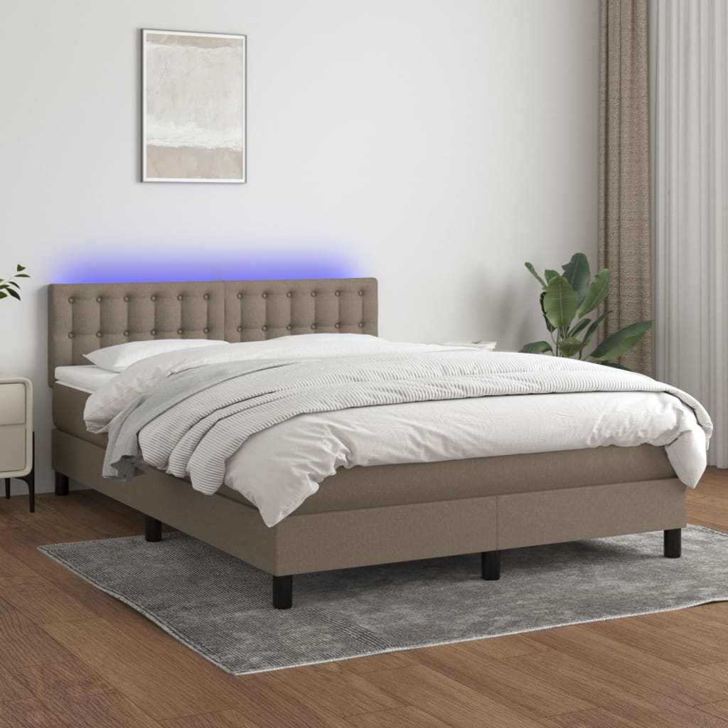 Sommier à lattes de lit avec matelas LED Taupe 140x200 cm Tissu - XIOS