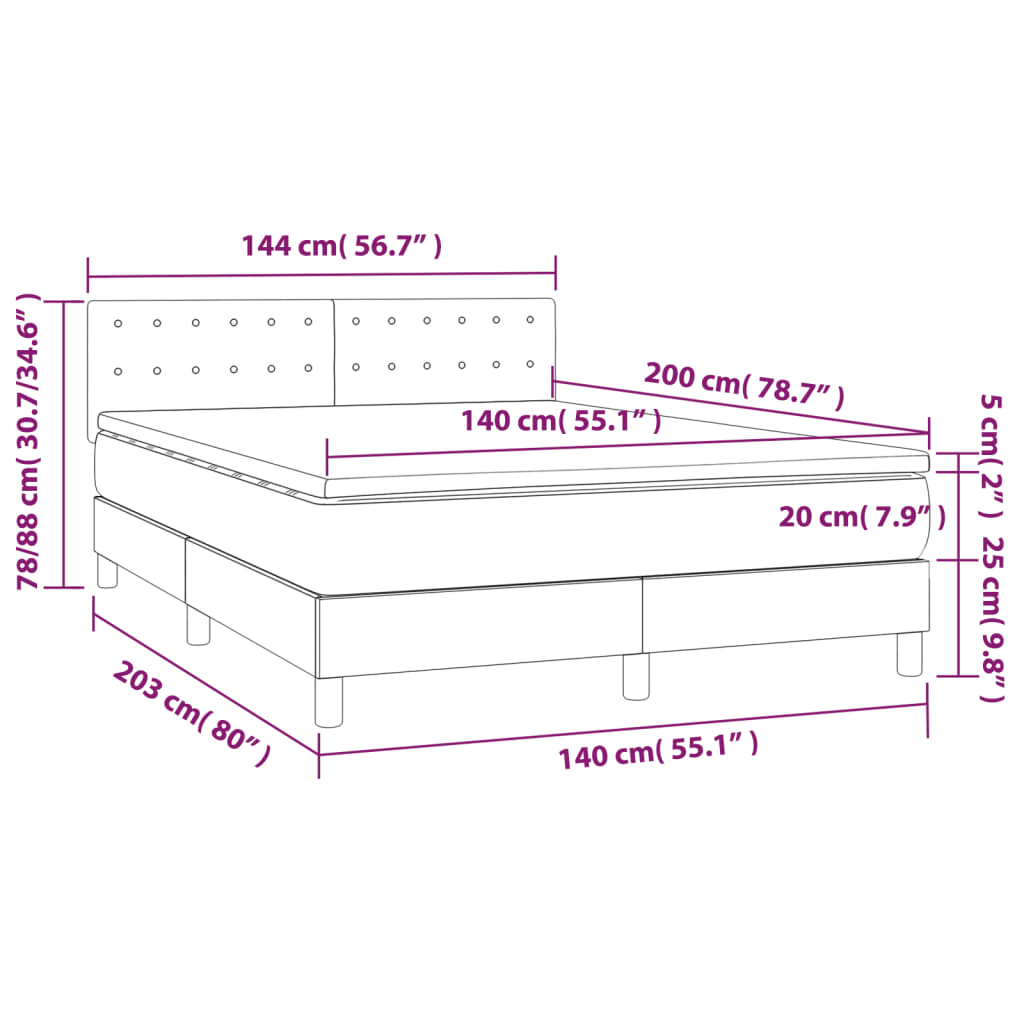 Sommier à lattes de lit avec matelas LED Bleu 140x200 cm Tissu - XIOS
