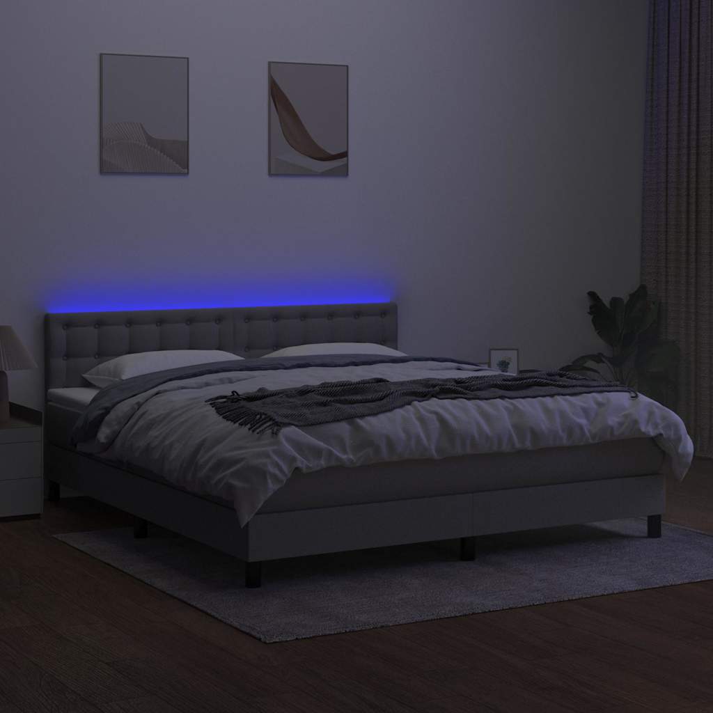 Sommier à lattes de lit matelas LED Gris clair 160x200 cm Tissu - XIOS