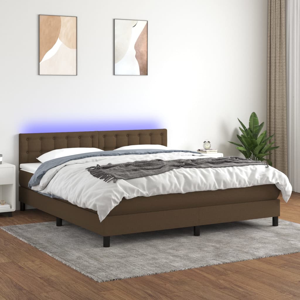 Sommier à lattes de lit matelas et LED Marron foncé 160x200 cm - XIOS