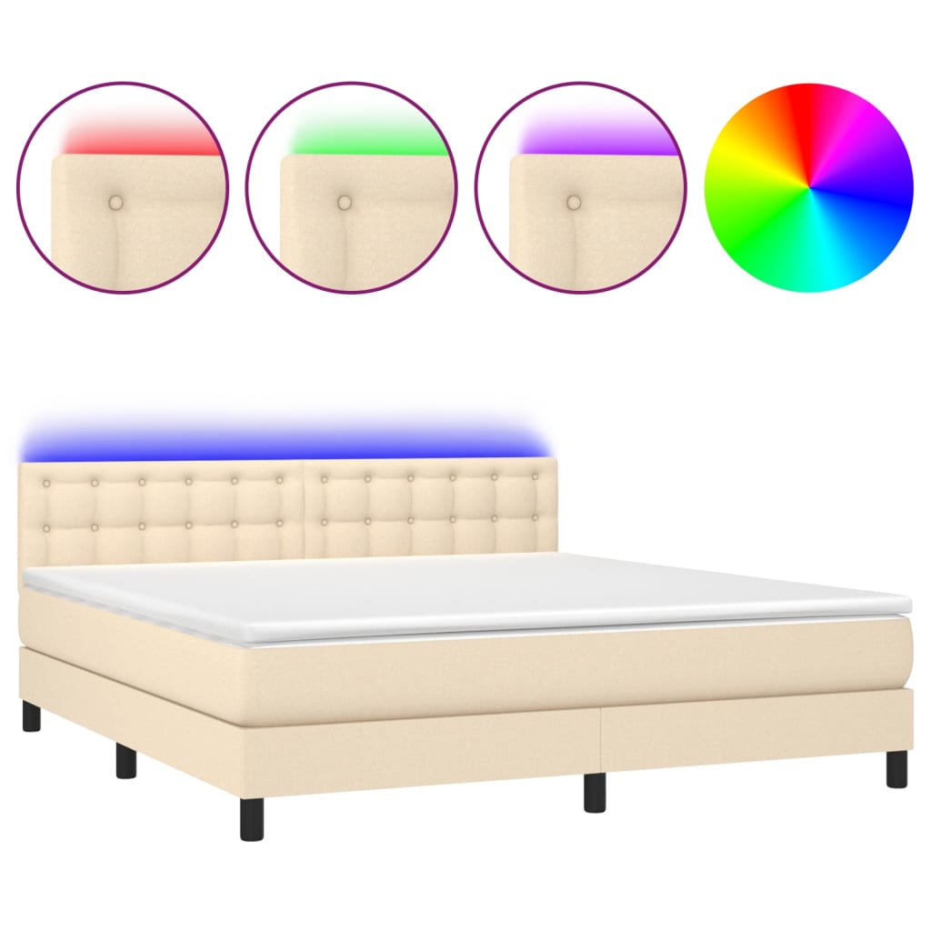 Sommier à lattes de lit avec matelas LED Crème 160x200 cm Tissu - XIOS