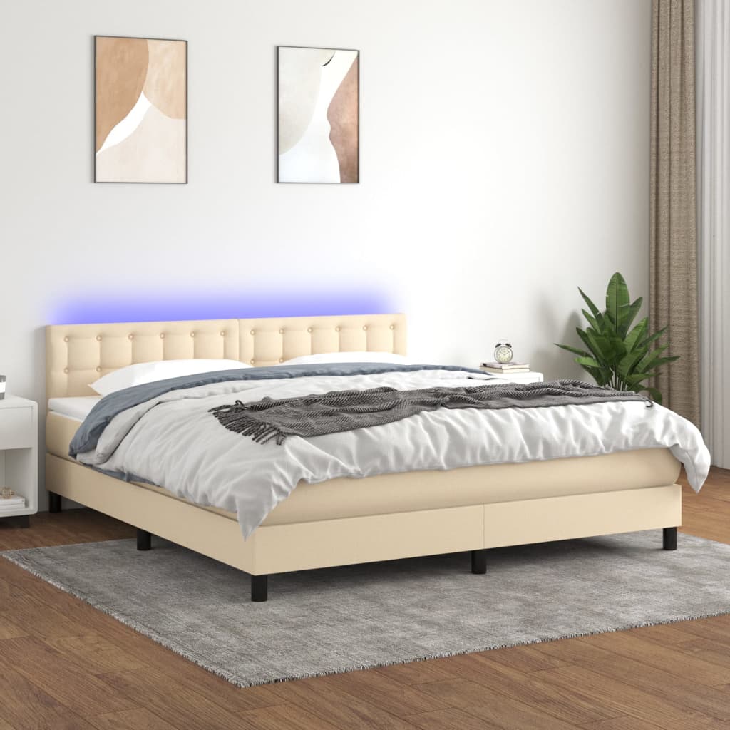 Sommier à lattes de lit avec matelas LED Crème 160x200 cm Tissu - XIOS