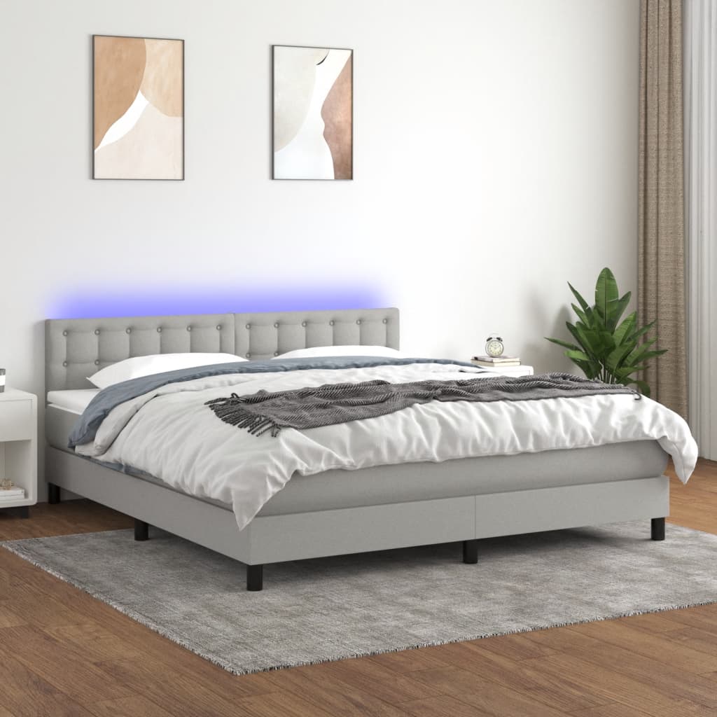 Sommier à lattes de lit et matelas et LED Gris clair 180x200 cm - XIOS