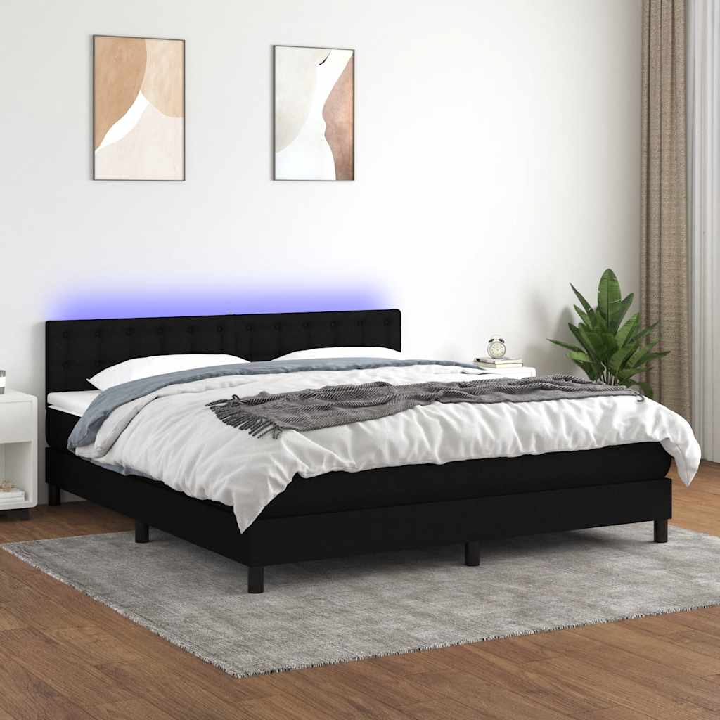 Sommier à lattes de lit avec matelas LED Noir 180x200 cm Tissu - XIOS