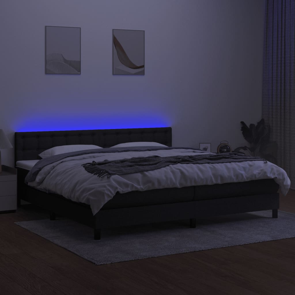 Sommier à lattes de lit et matelas et LED Noir 200x200 cm Tissu - XIOS