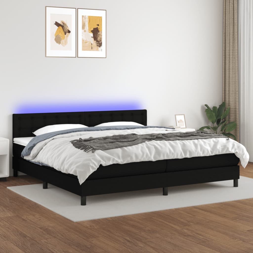 Sommier à lattes de lit et matelas et LED Noir 200x200 cm Tissu - XIOS
