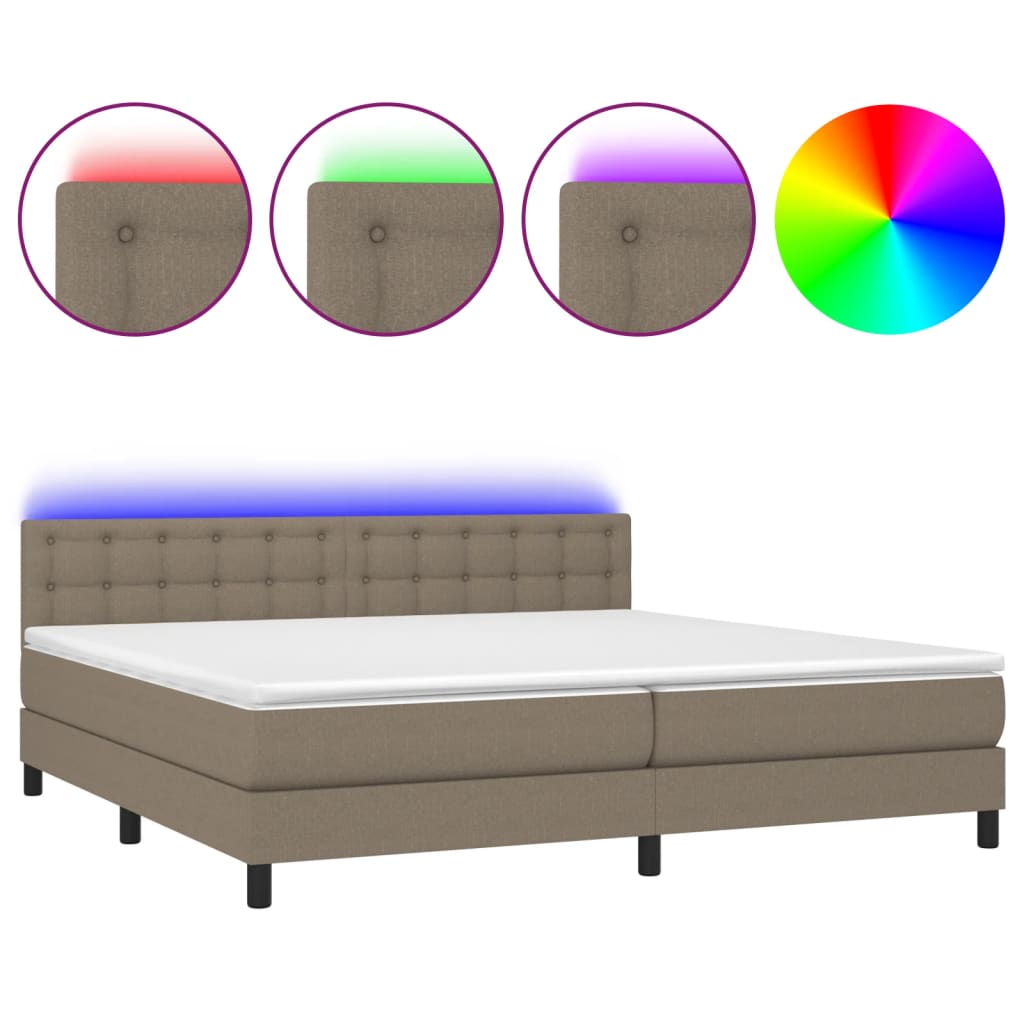 Sommier à lattes de lit et matelas et LED Taupe 200x200cm Tissu - XIOS