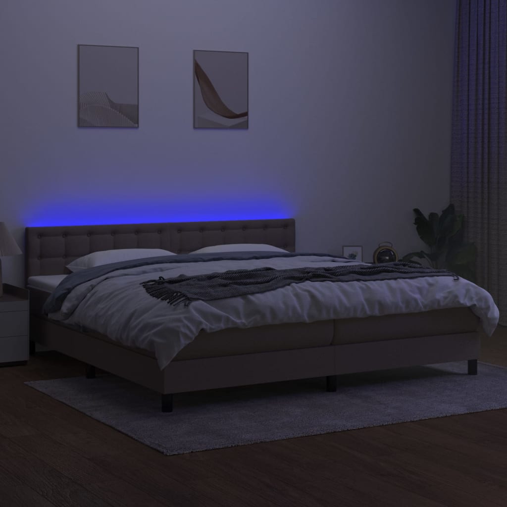 Sommier à lattes de lit et matelas et LED Taupe 200x200cm Tissu - XIOS