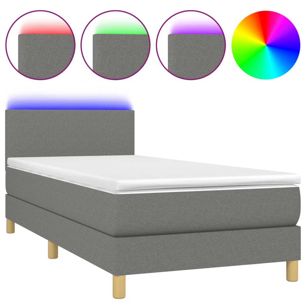 Sommier à lattes de lit avec matelas et LED Gris foncé 80x200cm - XIOS
