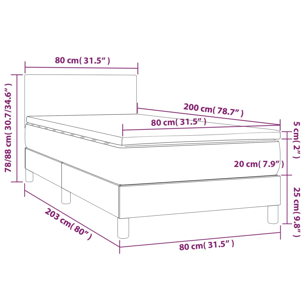Sommier à lattes de lit avec matelas LED Taupe 80x200 cm Tissu - XIOS