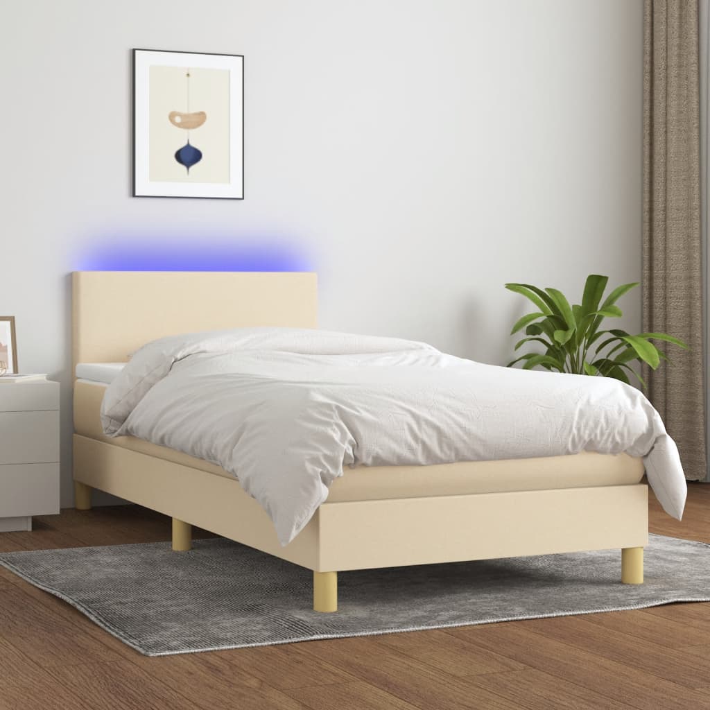 Sommier à lattes de lit avec matelas LED Crème 90x190 cm Tissu - XIOS