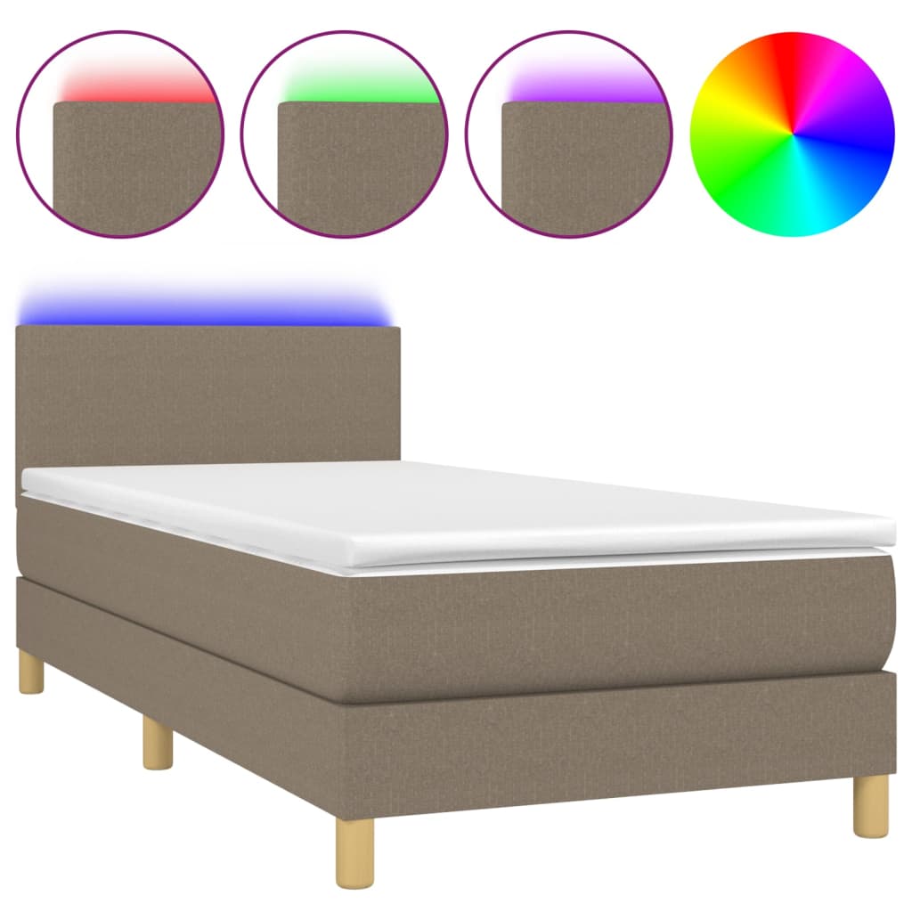 Sommier à lattes de lit avec matelas LED Taupe 100x200 cm Tissu - XIOS