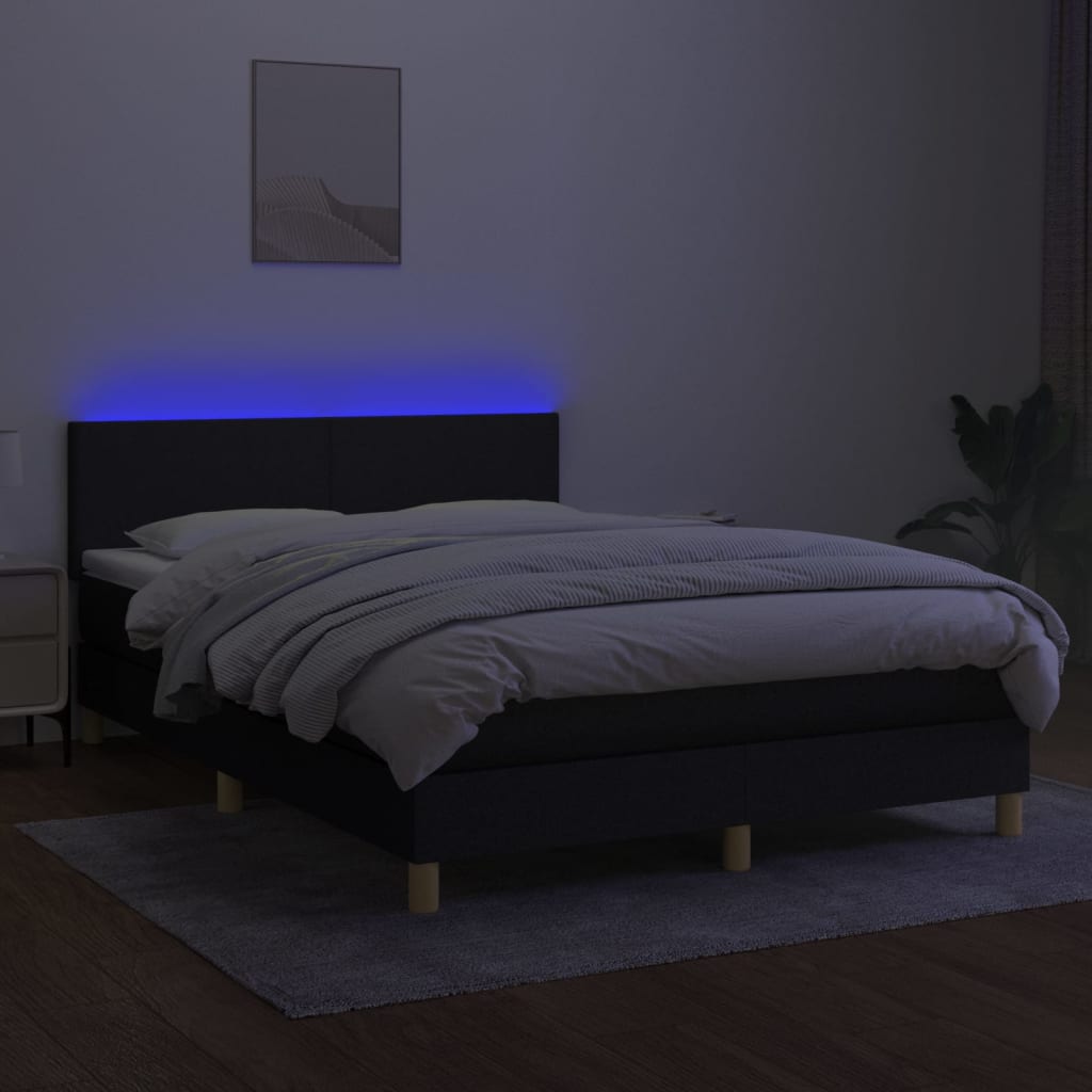 Sommier à lattes de lit avec matelas LED Noir 140x190 cm Tissu - XIOS