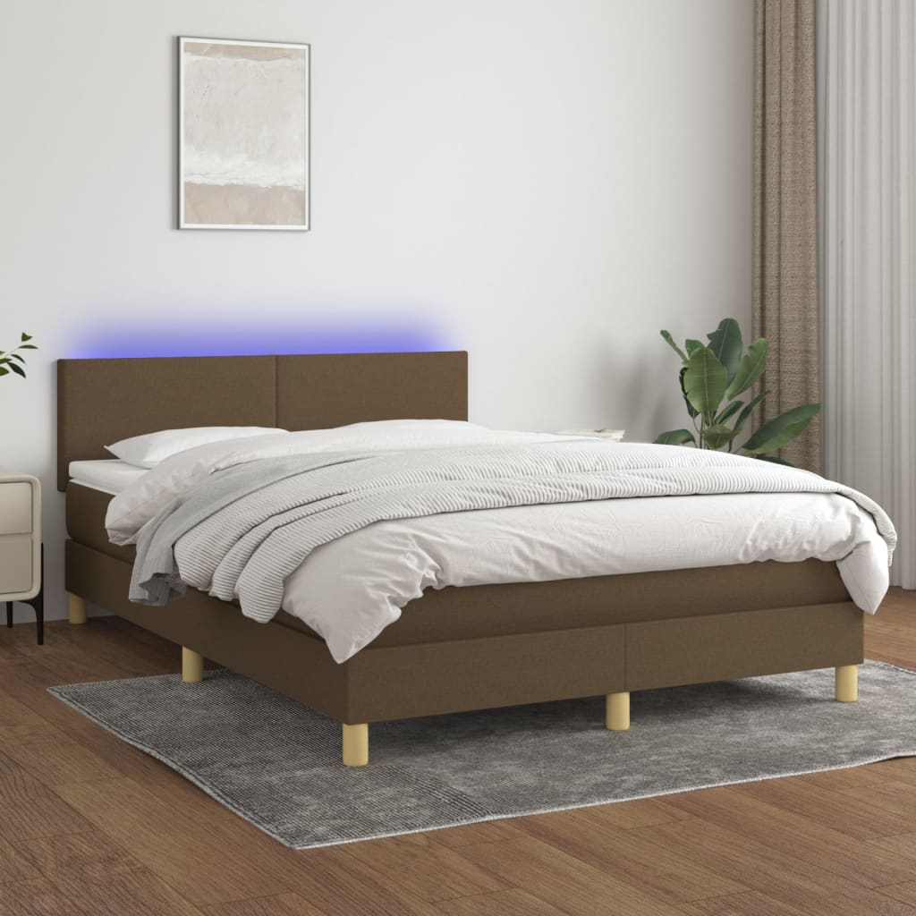 Sommier à lattes de lit matelas et LED Marron foncé 140x190 cm - XIOS