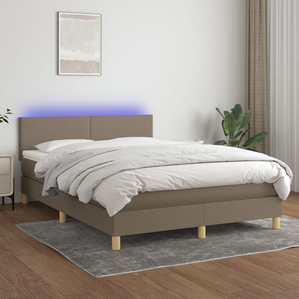 Sommier à lattes de lit avec matelas LED Taupe 140x190 cm Tissu - XIOS