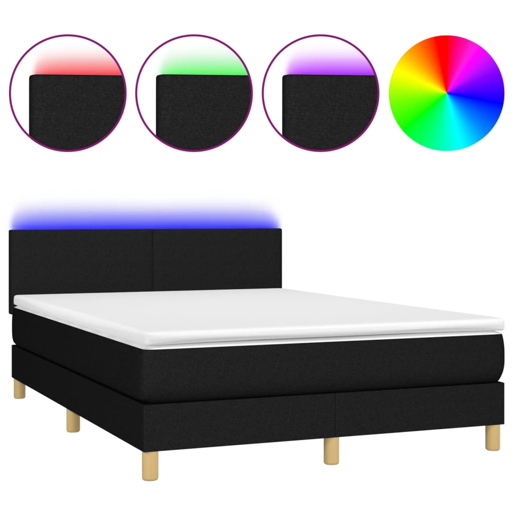 Sommier à lattes de lit avec matelas LED Noir 140x200 cm Tissu - XIOS