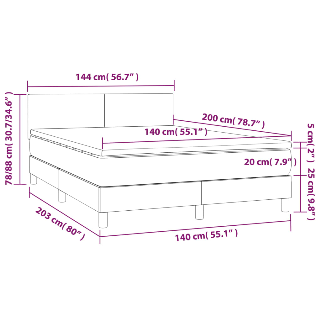 Sommier à lattes de lit avec matelas LED Noir 140x200 cm Tissu - XIOS
