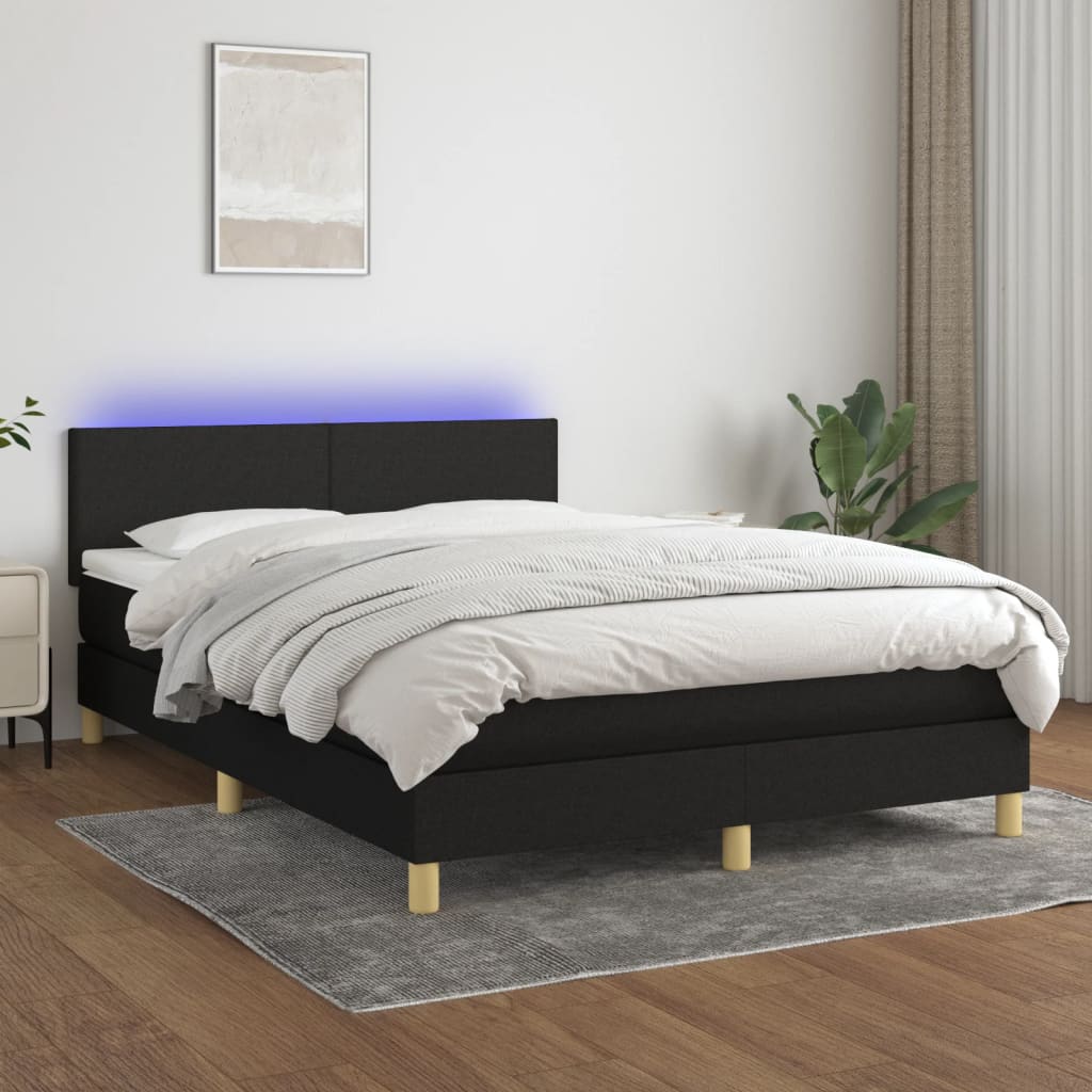 Sommier à lattes de lit avec matelas LED Noir 140x200 cm Tissu - XIOS