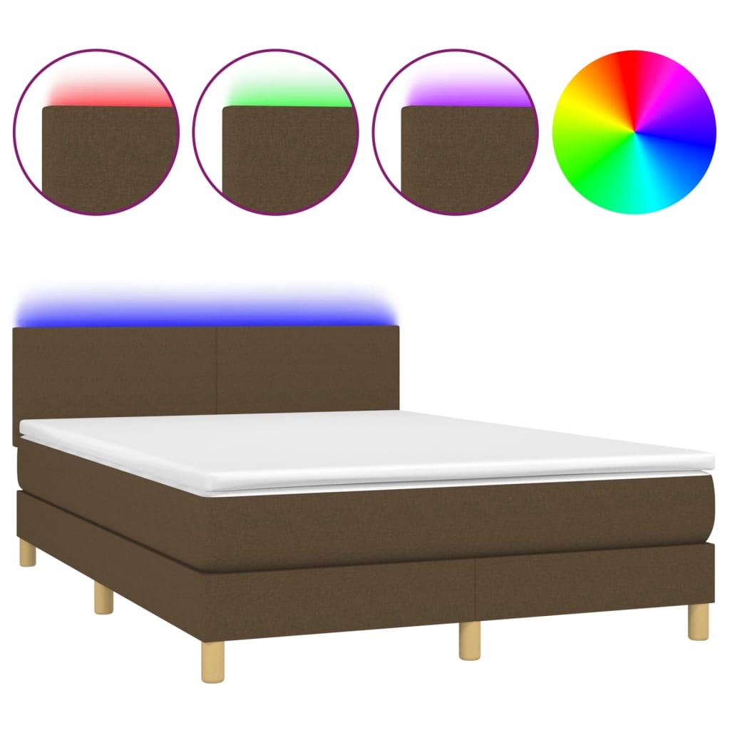 Sommier à lattes de lit matelas et LED Marron foncé 140x200 cm - XIOS