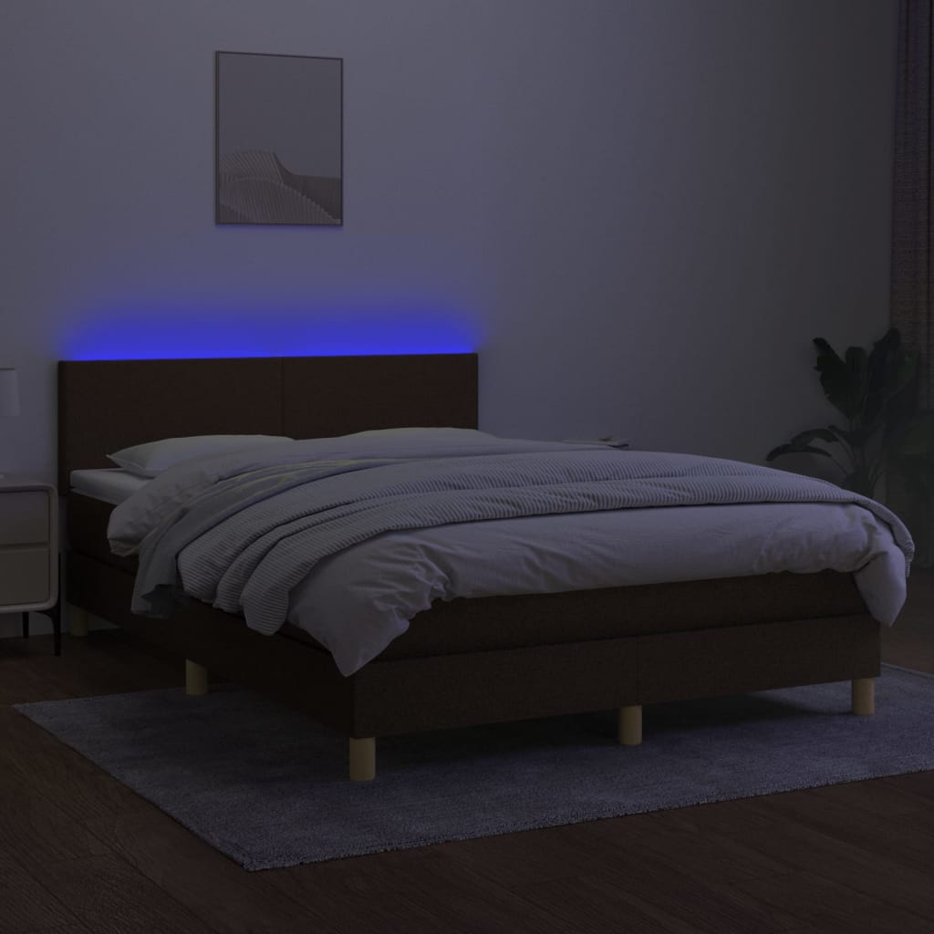 Sommier à lattes de lit matelas et LED Marron foncé 140x200 cm - XIOS