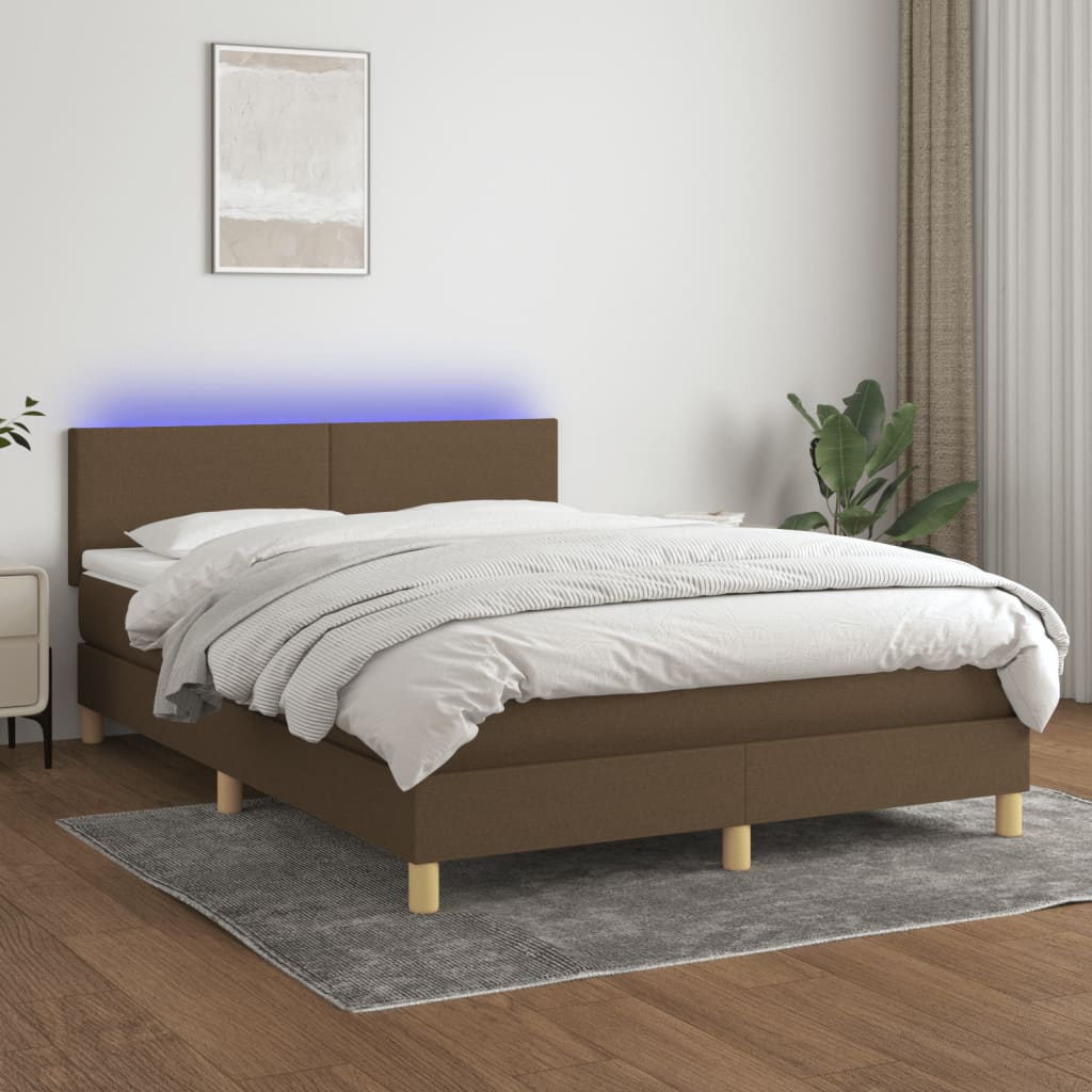 Sommier à lattes de lit matelas et LED Marron foncé 140x200 cm - XIOS