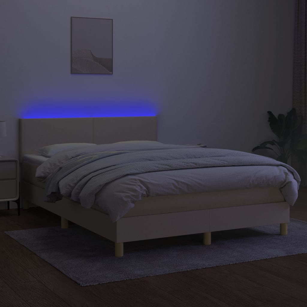 Sommier à lattes de lit avec matelas LED Crème 140x200 cm Tissu - XIOS