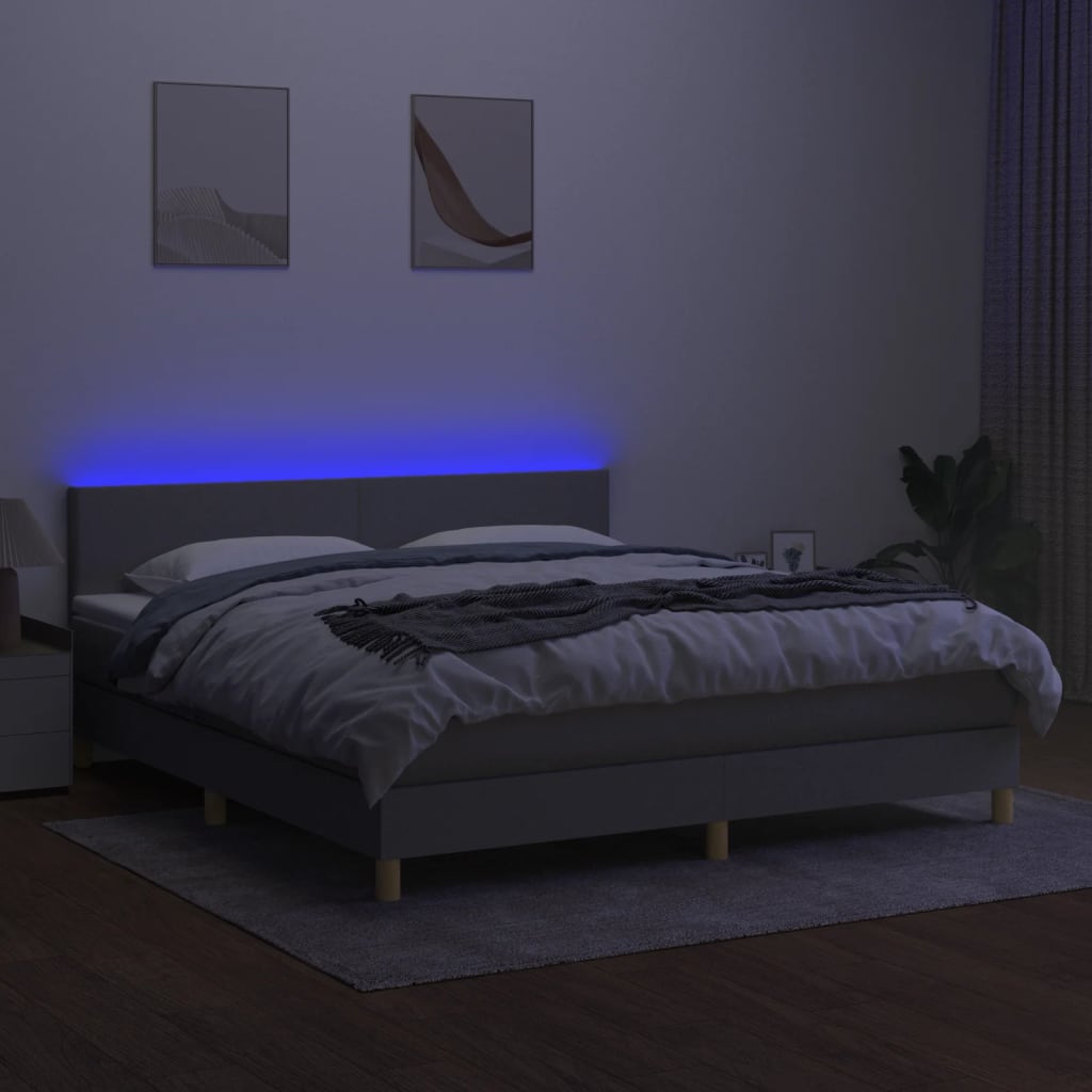 Sommier à lattes de lit matelas LED Gris clair 160x200 cm Tissu - XIOS