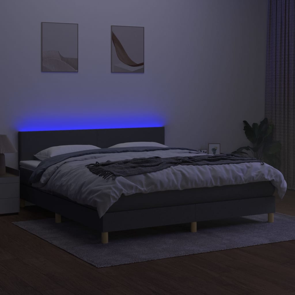 Sommier à lattes de lit et matelas et LED Gris foncé 160x200 cm - XIOS