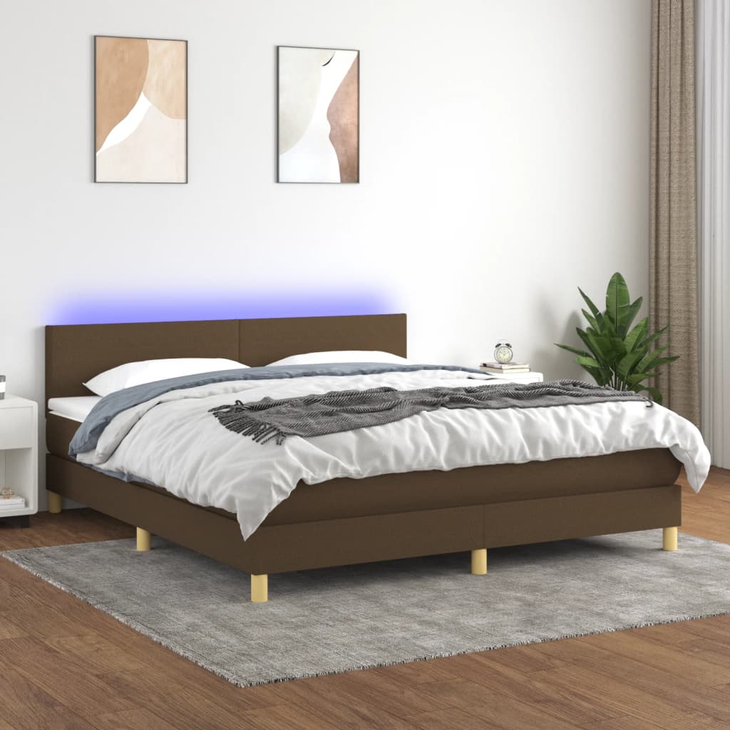 Sommier à lattes de lit matelas et LED Marron foncé 160x200 cm - XIOS