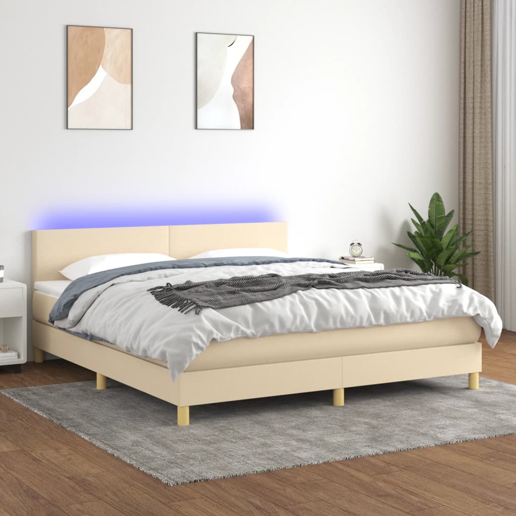Sommier à lattes de lit avec matelas LED Crème 160x200 cm Tissu - XIOS