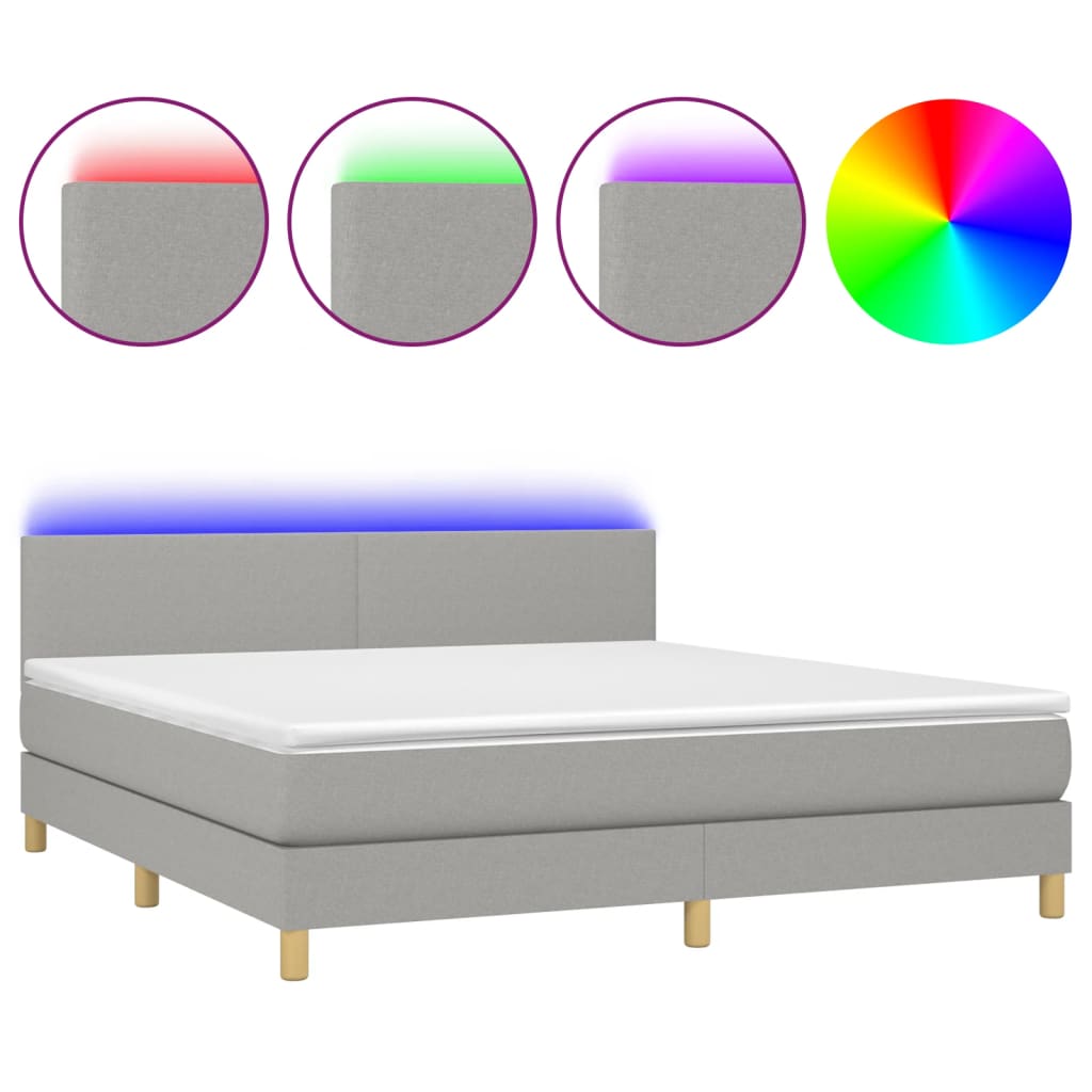 Sommier à lattes de lit et matelas et LED Gris clair 180x200 cm - XIOS
