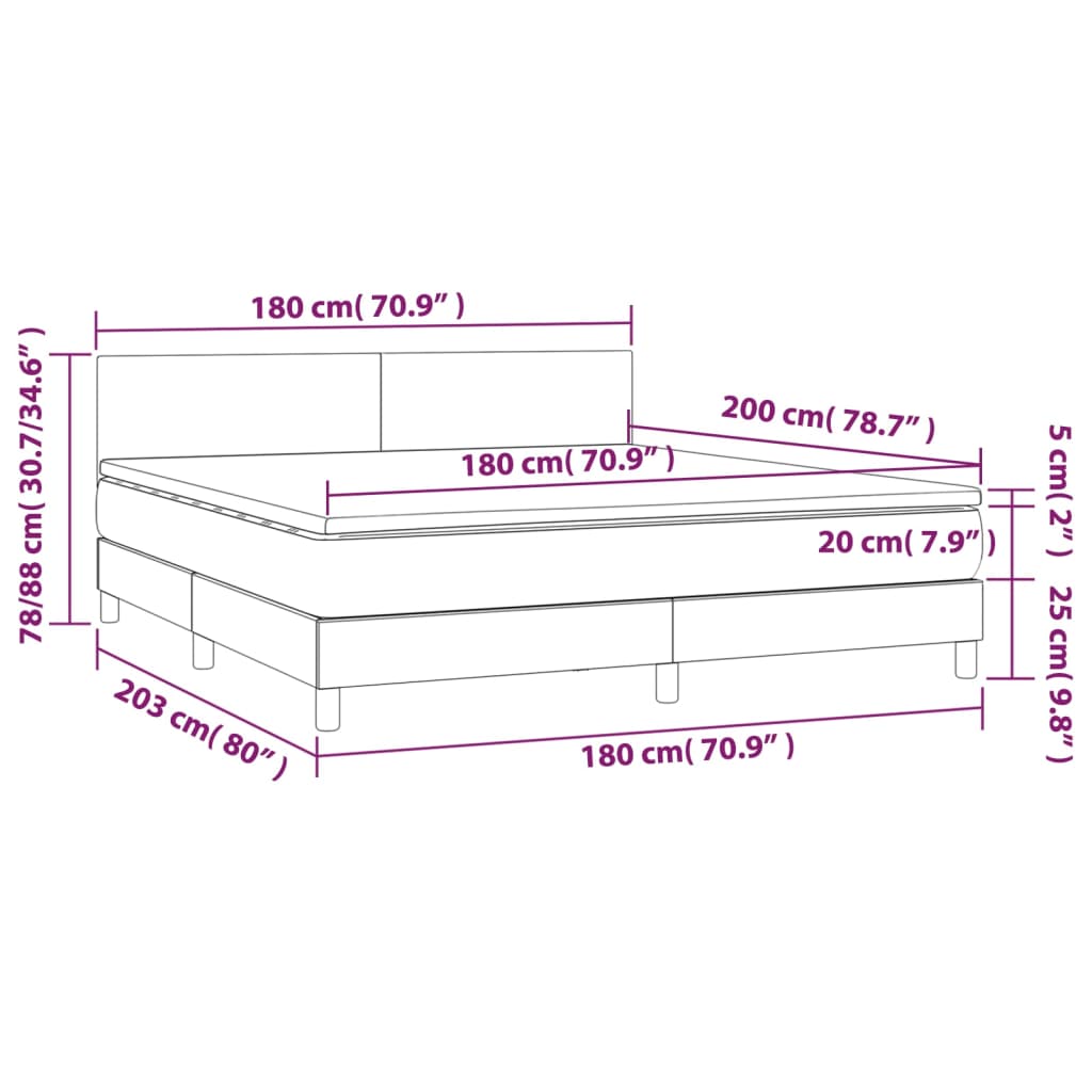 Sommier à lattes de lit et matelas et LED Gris clair 180x200 cm - XIOS