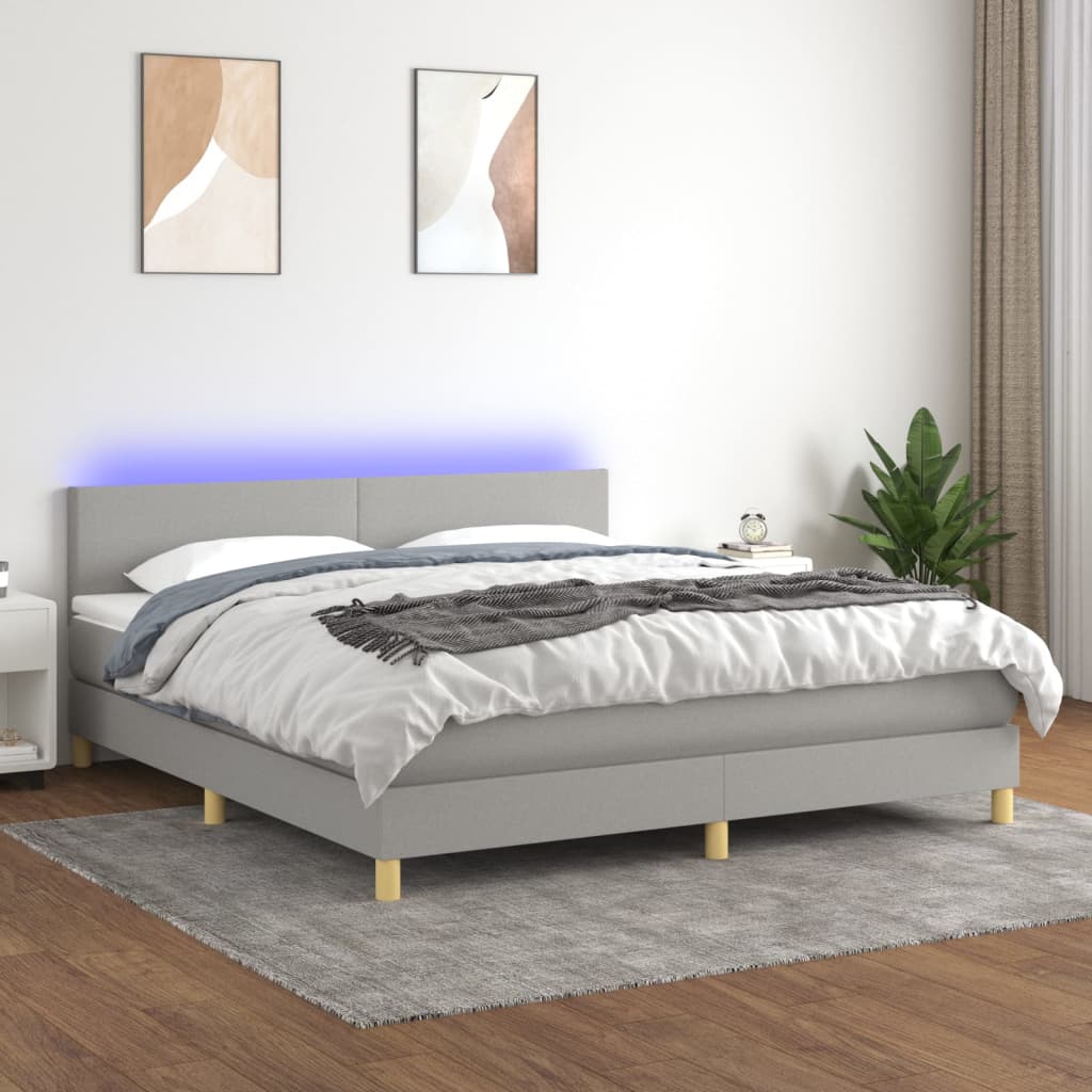 Sommier à lattes de lit et matelas et LED Gris clair 180x200 cm - XIOS