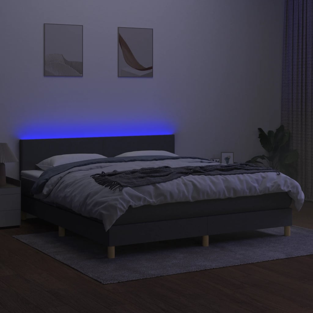 Sommier à lattes de lit et matelas et LED Gris foncé 180x200 cm - XIOS