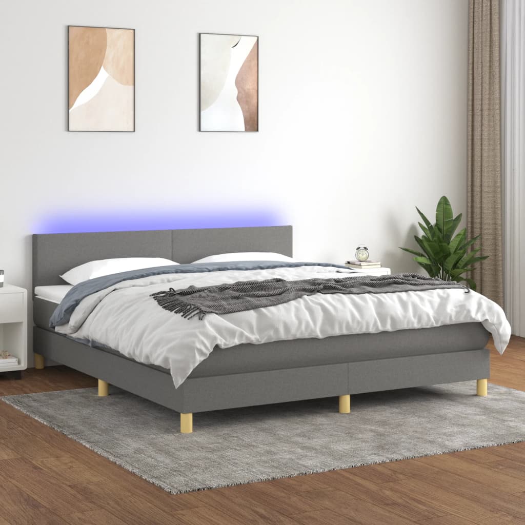 Sommier à lattes de lit et matelas et LED Gris foncé 180x200 cm - XIOS