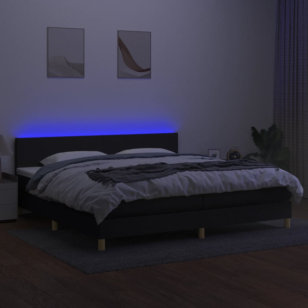Sommier à lattes de lit et matelas et LED Noir 200x200 cm Tissu - XIOS