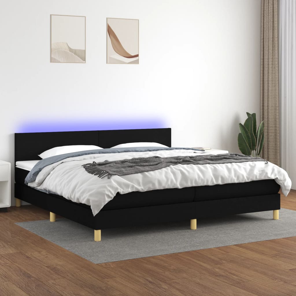 Sommier à lattes de lit et matelas et LED Noir 200x200 cm Tissu - XIOS