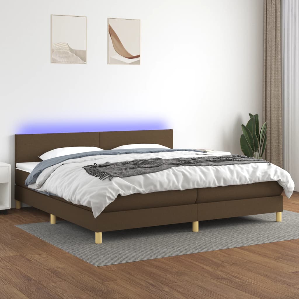 Sommier à lattes de lit matelas et LED Marron foncé 200x200 cm - XIOS