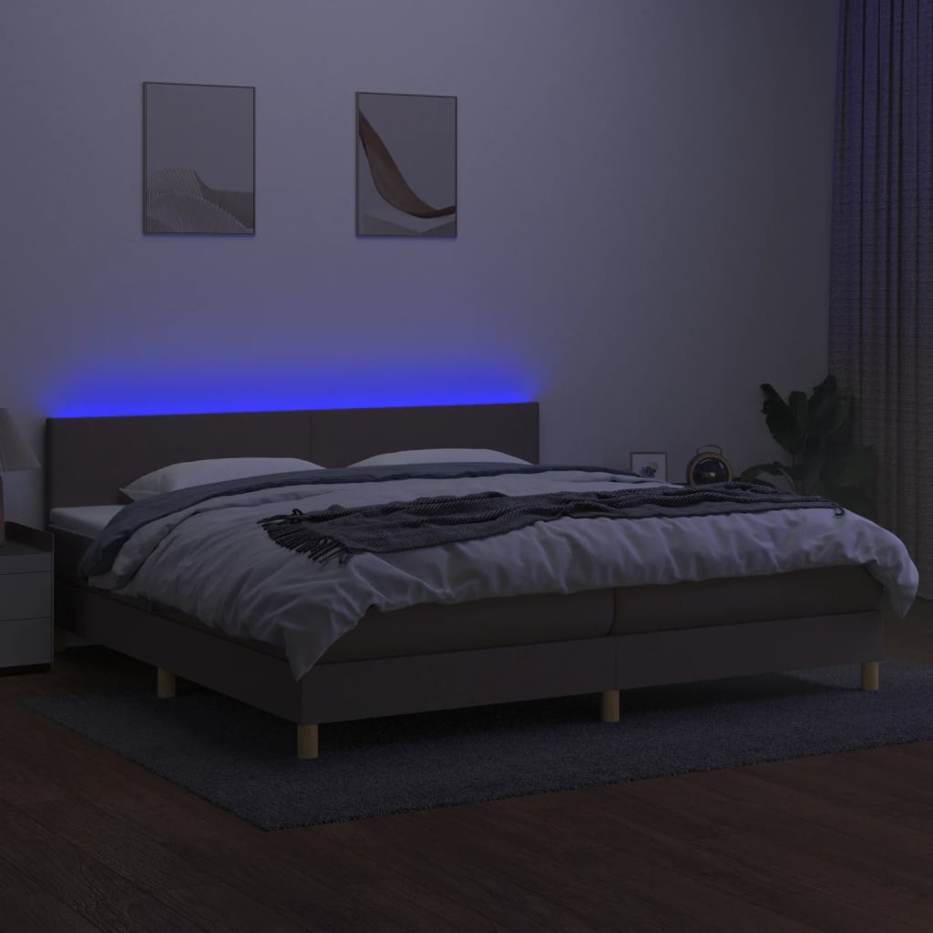 Sommier à lattes de lit et matelas et LED Taupe 200x200cm Tissu - XIOS