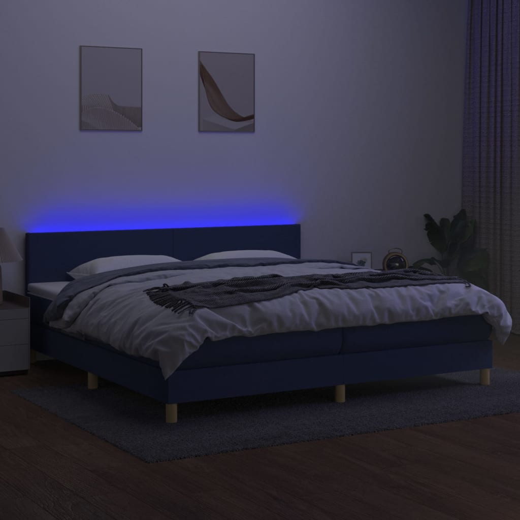 Sommier à lattes de lit et matelas et LED Bleu 200x200 cm Tissu - XIOS