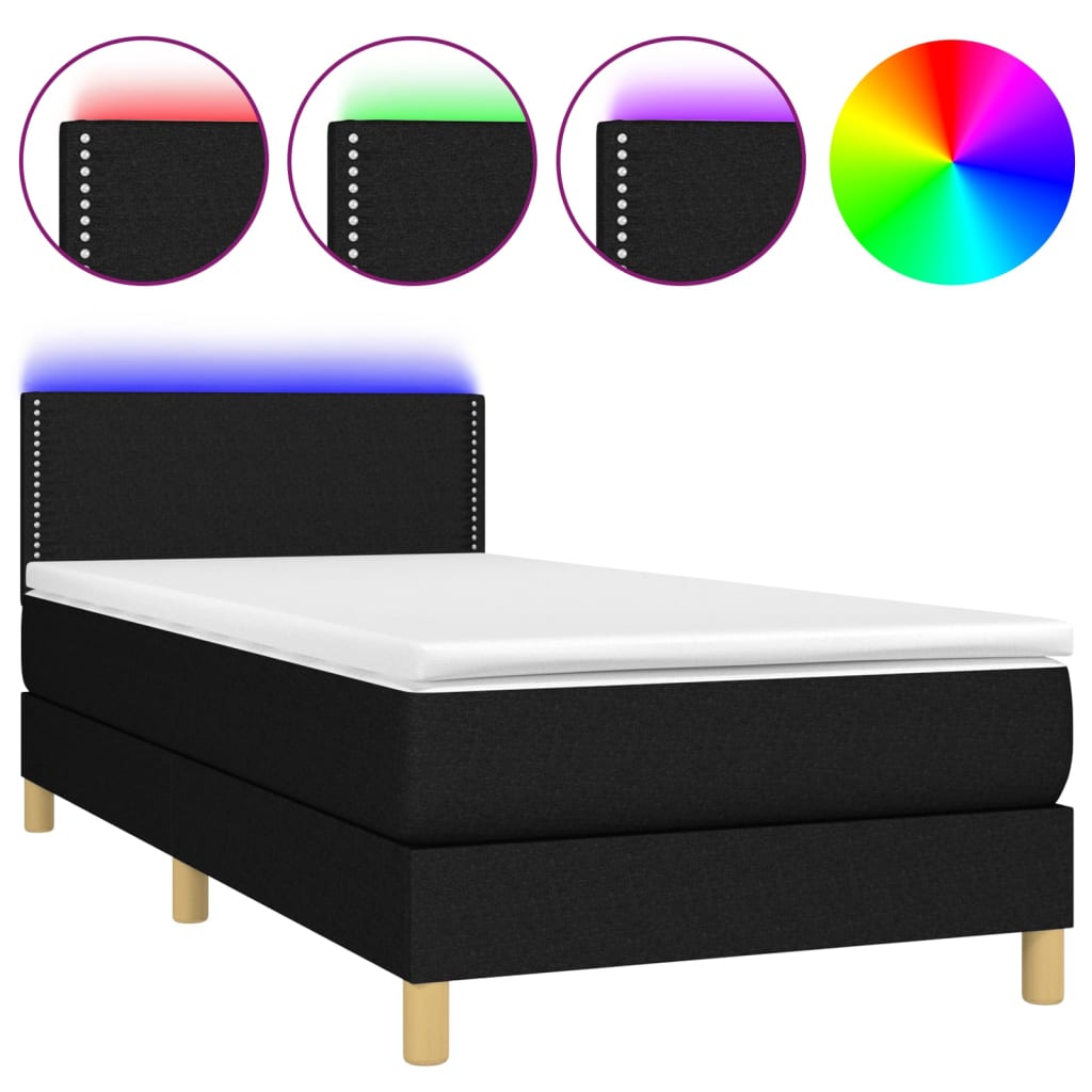 Sommier à lattes de lit avec matelas et LED Noir 80x200cm Tissu - XIOS