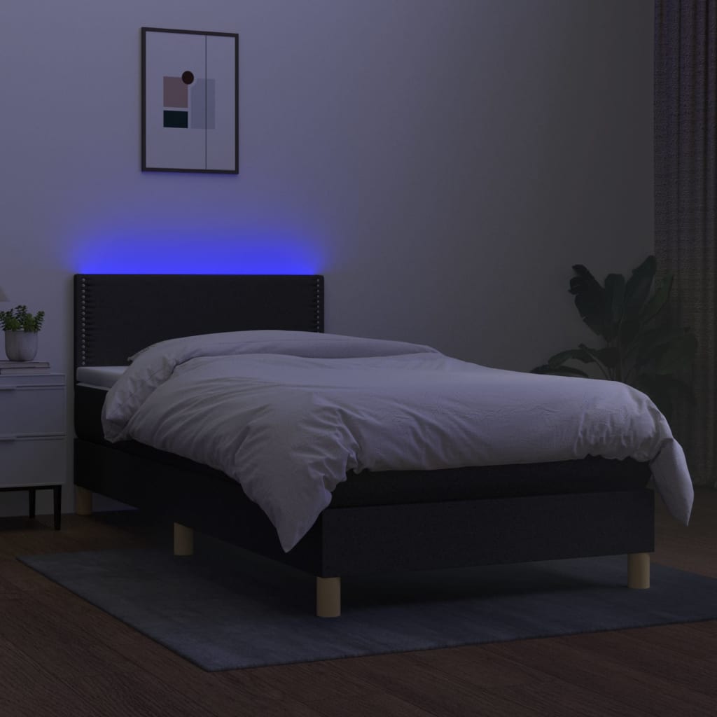 Sommier à lattes de lit avec matelas et LED Noir 80x200cm Tissu - XIOS