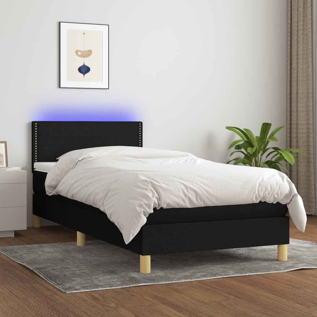 Sommier à lattes de lit avec matelas et LED Noir 80x200cm Tissu - XIOS