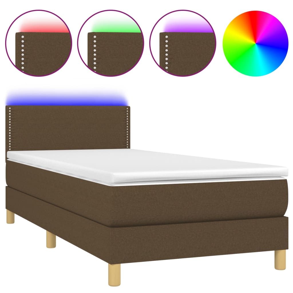 Sommier à lattes de lit et matelas et LED Marron foncé 90x190cm - XIOS