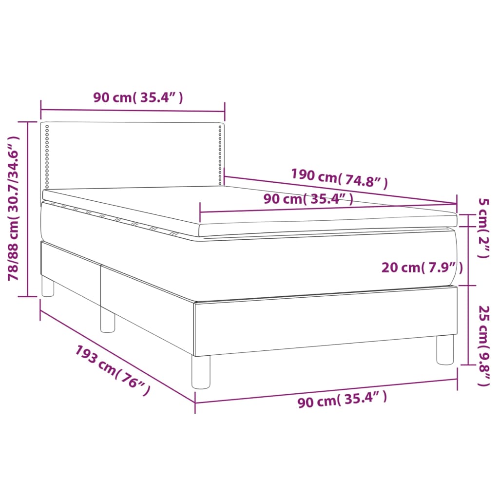 Sommier à lattes de lit et matelas et LED Marron foncé 90x190cm - XIOS