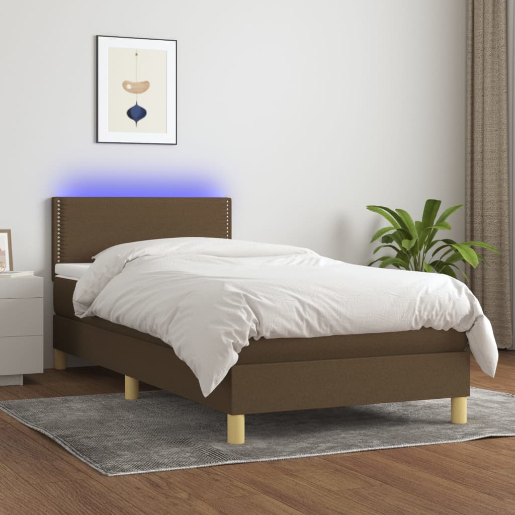 Sommier à lattes de lit et matelas et LED Marron foncé 90x190cm - XIOS