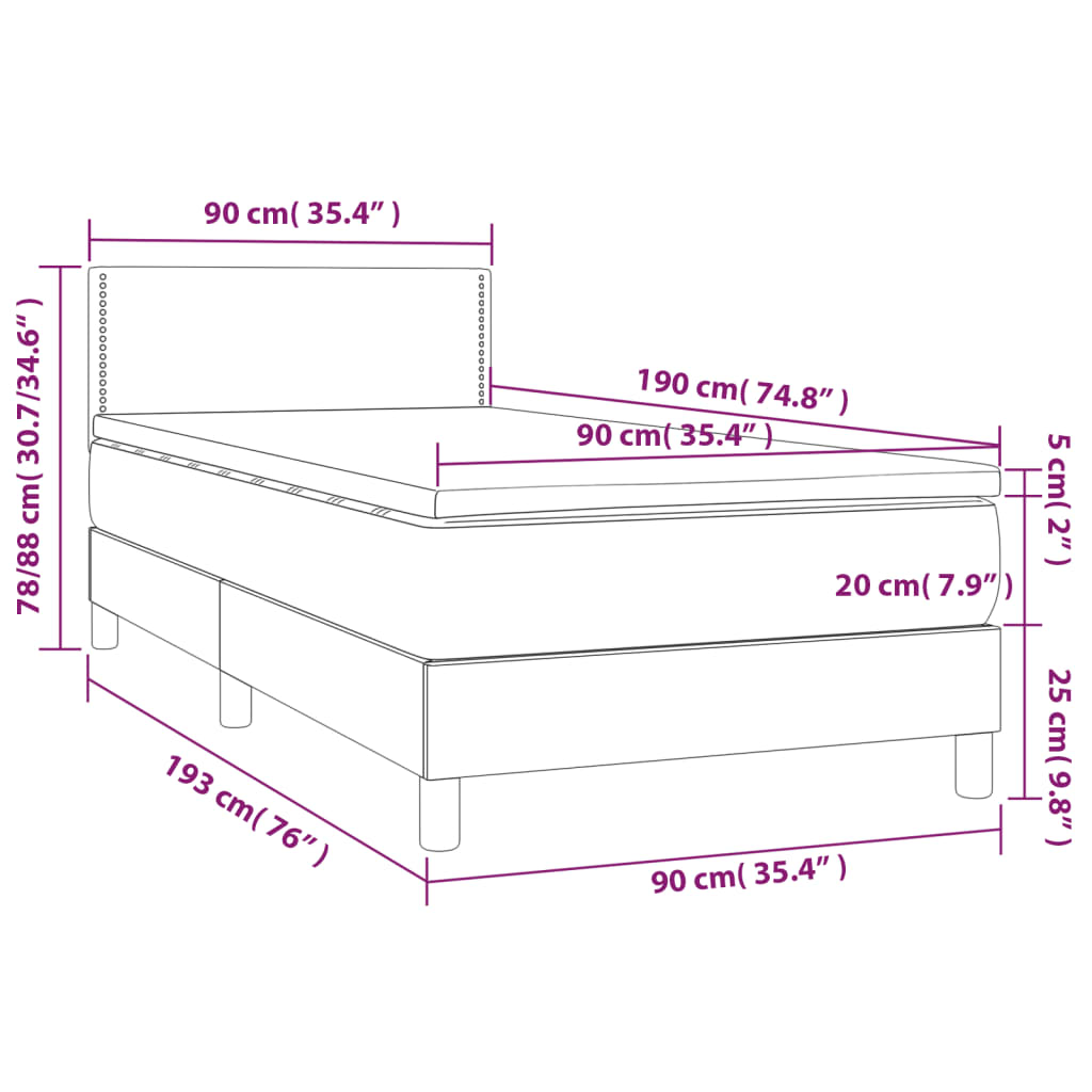Sommier à lattes de lit avec matelas LED Taupe 90x190 cm Tissu - XIOS