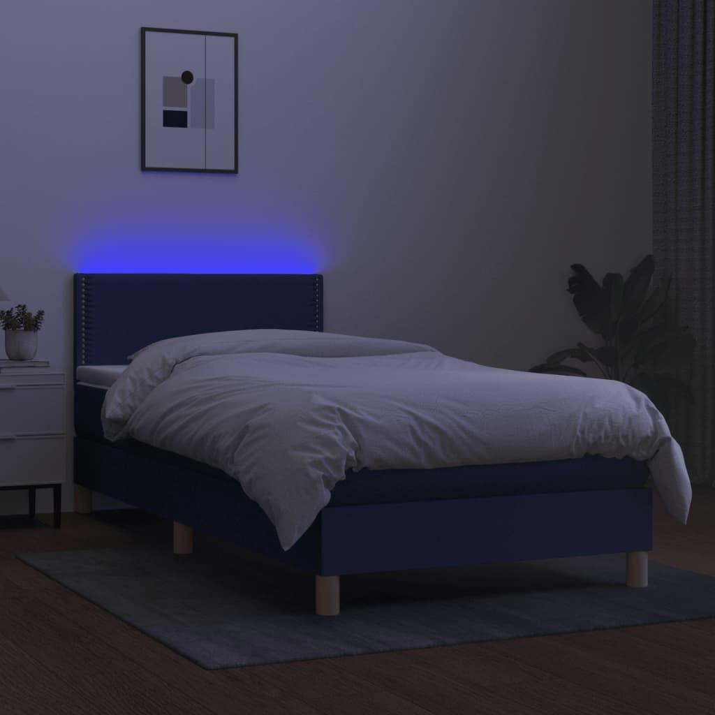 Sommier à lattes de lit avec matelas LED Bleu 100x200 cm Tissu - XIOS