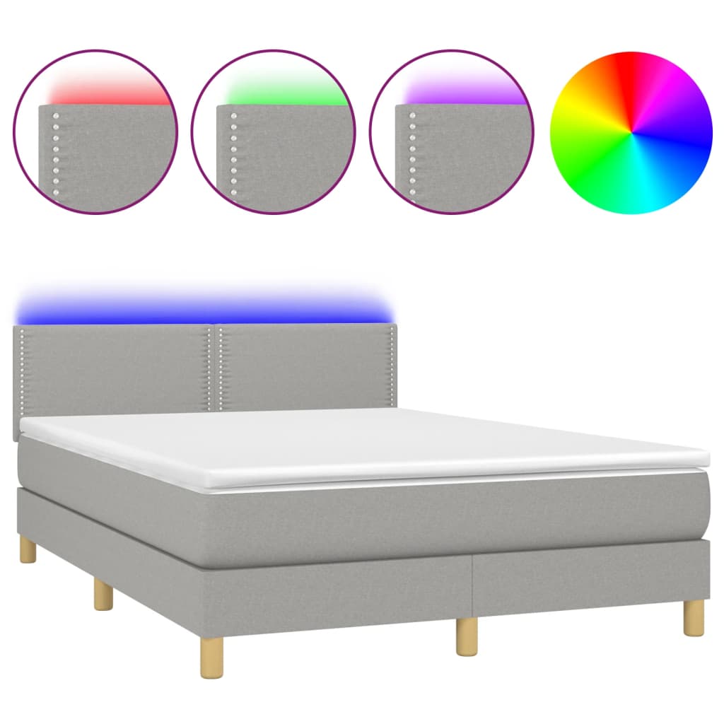 Sommier à lattes de lit et matelas et LED Gris clair 140x190 cm - XIOS